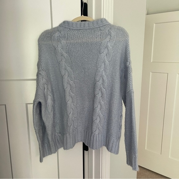 Wooden Ships Blue Crewneck Boxy Sweater cable knit stretch - Picture 3 of 4